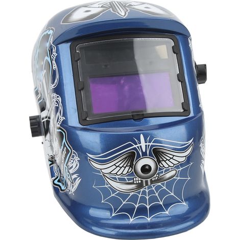 Casque de soudage à assombrissement automatique, écran LCD couleur, protection réglable, bleu, style crâne de gentleman (1/5)