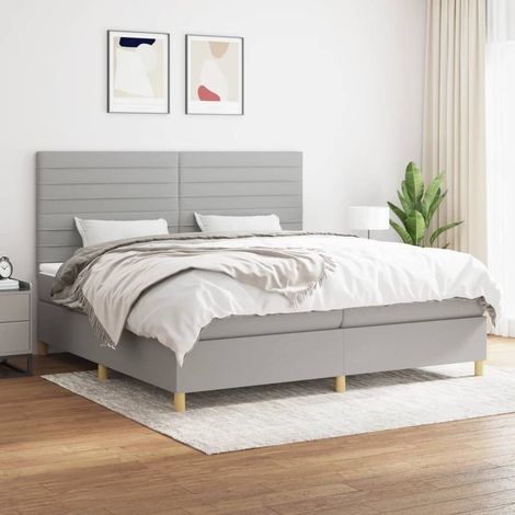 Lit à sommier tapissier avec matelas - Cadre De Lit Moderne: King Size - Lit Double - Gris clair 200x200cm Tissu Chic-920476 (1/4)