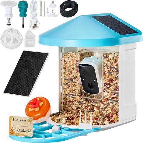 Mophorn Caméra de Nourrisseur d'Oiseaux Intelligent, 2K HD, IA 10000+ Espèces, Solaire, Capture Automatique, Notification, Cadeau pour l'Extérieur (3 Pannesaux) (1/5)