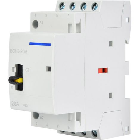 Contacteur BCH8-20M AC 24 V 20 A, 4 pôles, montage sur rail DIN, avec interrupteur manuel (4 NC) (1/5)