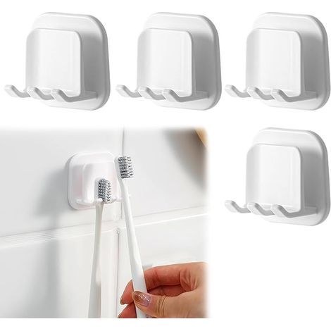 Set di 4 porta spazzolini, porta spazzolini elettrici, porta spazzolini autoadesivo da parete senza foratura, porta spazzolini da parete per bagno e cucina (1/5)