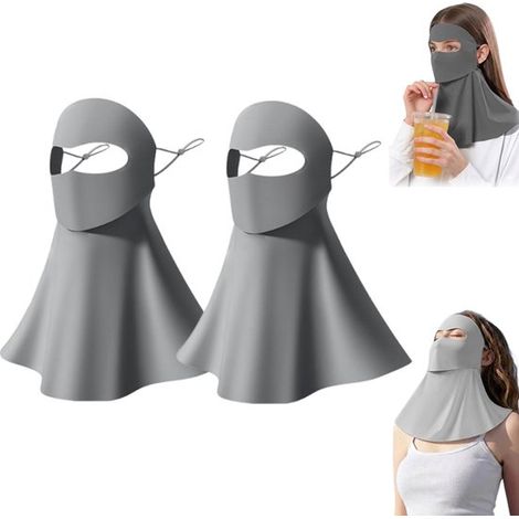 Lot de 2 cagoules de protection UV – Protection solaire pour le cou et le visage – Masque léger et respirant pour activités de plein air, cyclisme, randonnée et sports – Gris (1/5)