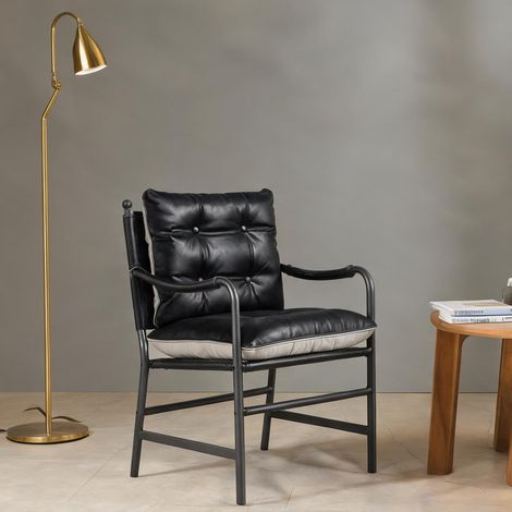 Fauteuil coloris noir en cuir métal 60 x 62 x 90 cm (1/5)