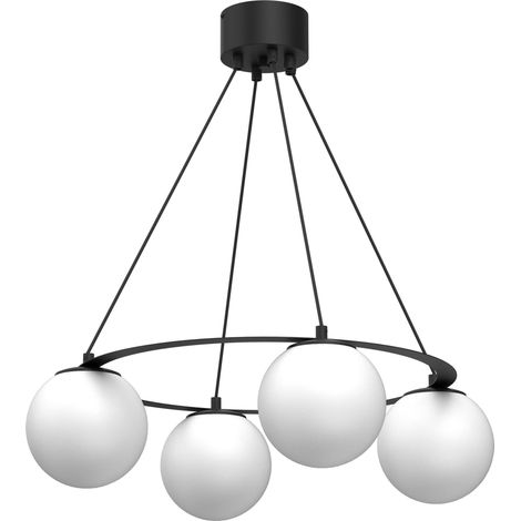 Suspension noire Ballo 4 globes verre blanc E27 Luminex