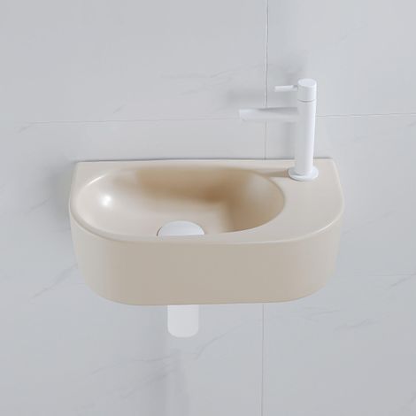 Fugaflow Efficiente Pietra Ensemble lave-mains – 40 x 21,5 x 12 cm – droite – lisse – demi-rond – 1 trou pour robinet – céramique – robinet pour
