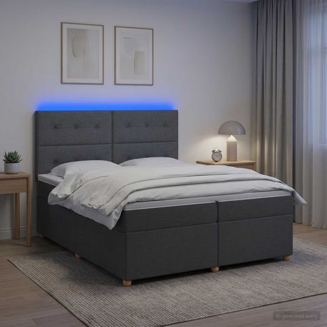Lit boxspring avec matelas Gris foncé 200 x 200 cm Tissu (1/5)