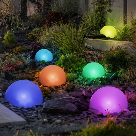 Lampada a sfera a luce solare che cambia colore lampada a spina per esterni emisfero decorazione da giardino solare, bianco, 5 LED RGB colorati, DxH 15x19 cm, set da 5 (1/5)