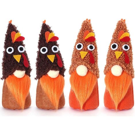 Chapeau Dinde Thanksgiving Gnome Lumineux - Pendentin pour Poupée, Lot de 4 Nains Elfes Adorables, Décoration de Porte Fermière et d'Intérieur (1/4)