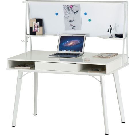 Scrivania con Lavagna Magnetica Cassetto Tavolo Porta PC Computer Legno Bianco