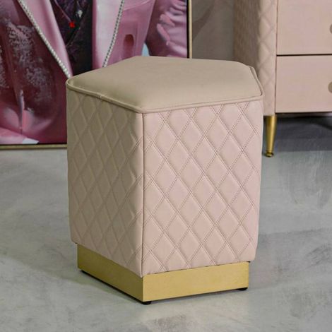 Dmora - Puf Teles, Sillón multiusos, Banco de cabecera, Puf reposapiés, 38x38 h38 cm, Rosa y Oro (1/5)