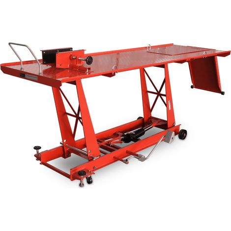 Bituxx Motorrad Hebebühne Motorradheber Motorradbühne Lift Hydraulisch mit Fußpumpe, 460 kg Belastbar, Werkstattbühne mit Radsicherung, Serviceklappe & Auffahrrampe Rot