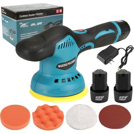 Polisseuse de Voiture Sans Fil - Polisseuse Automobile Électrique Portative avec 2 Batteries et 1 Chargeur (Kit de 8 Pièces, 220V EU) pour Rénovation de Peinture, Élimination des Rayures et Lustrage d (1/3)