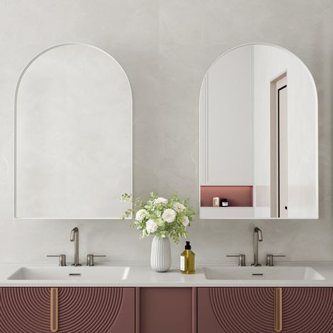 Mueble de baño con espejo arqueado empotrable, 91 x 61 x 12 cm, blanco DESVIAE (1/5)