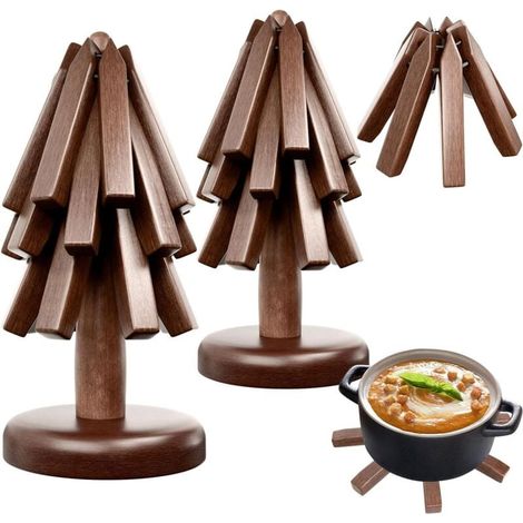 Dessous de verre en bois pour plats chauds, forme d'arbre, dessous de verre, dessous de verre en bois, noyer, tapis isolant, dessous de verre, dessous de plat pliables et résistants à la chaleur pour (1/4)