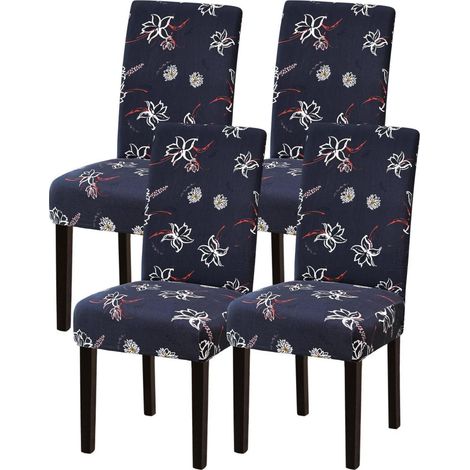 Lot de 4 housses de chaise motif marguerites, extensibles et lavables (1/5)