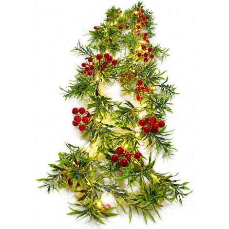 Guirlande de Noël LED à Baies Rouges Givrées, 35 Lumières, Boîtier 3 Piles AA, Fixe et Clignotant (1/5)