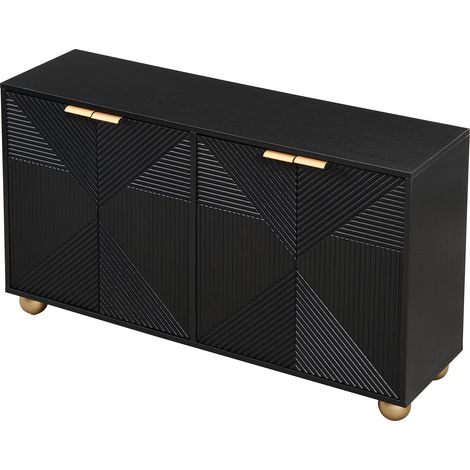 Schwarzes Sideboard aus MDF mit 4 geschnitzten Türen, verstellbaren Böden und Kugelfüßen (1/5)