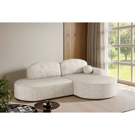 Ecksofa Schlafsofa Sofa GIRONA Stoff Poso Altweiß Ottomane Rechts (1/5)