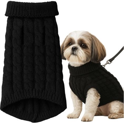 Pull noir pour chien et chat, taille L, col montant, ouverture pour la laisse, acrylique (1/5)