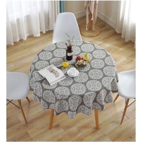 Nappe ronde grise rétro en coton et lin