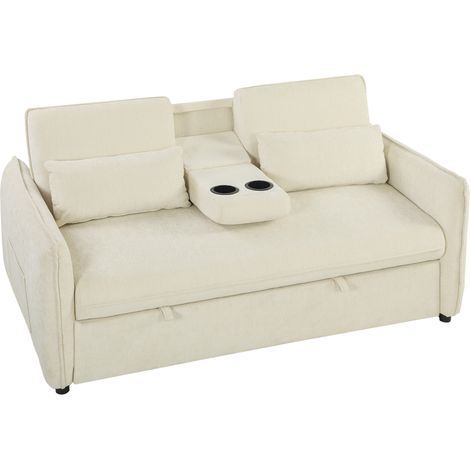 Divano Letto 2 Posti 3 in 1 con Schienale Regolabile in 3 Posizioni con 2 Cuscini in Ciniglia Beige (1/5)