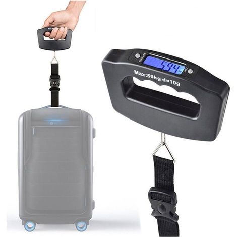 Balance à bagages numérique portable pour valises de voyage avec fonction tare, limite de 50 kg (110 lb), noire (1/5)