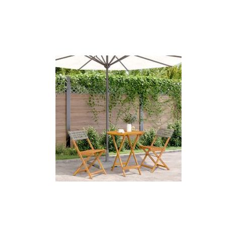 Ensemble de bistro 3 pcs gris résine tressée et bois massif (1/5)