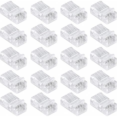 20 Connecteurs LED 3 Broches 10 mm, Connecteurs Rapides pour Bande LED Sans Soudure, Compatibles avec Ruban LED SMD 3528 2835 Monochrome 5V 12V 24V (1/5)