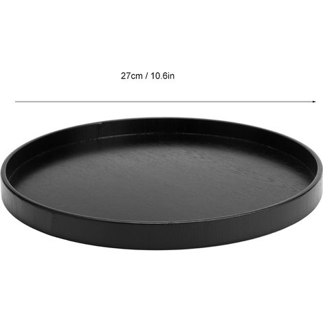 Rundes, rutschfestes schwarzes Serviertablett aus Holz für Wohnzimmer, Büro oder Bar (27 cm) (1/5)