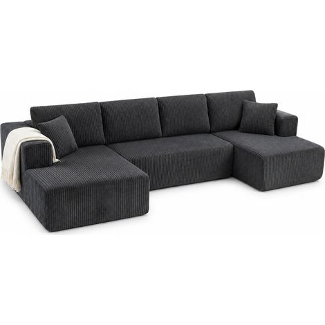Sofá modular en U de pana gris 332 x 156 x 88 cm con chaise longue, sin montaje (1/5)