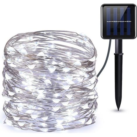 Guirlande Solaire Exterieur, 22 m 200LED Guirlande Lumineuse Exterieure Étanche, 8 Modes Guirlande Extérieure Solaire Décoration pour Jardin Terrasse Cour Noël Mariage Fête, Blanc Froid