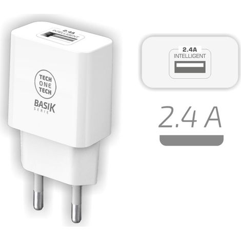 BSK-Ladegerät mit USB-A-Eingang (12 W, 2,4 A, 100–240 V), IP20, Farbe: Weiß