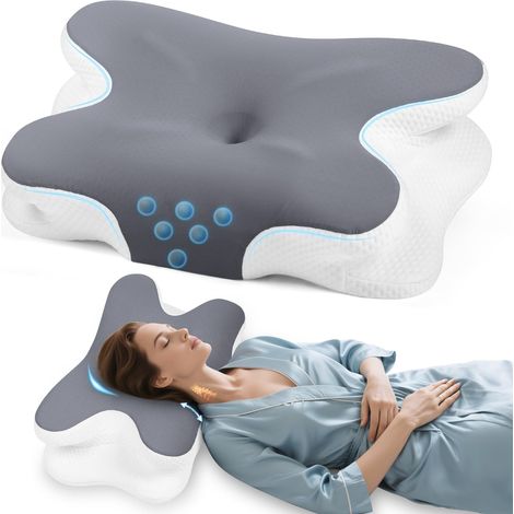 Oreiller orthopédique en mousse à mémoire de forme - Oreiller ergonomique contre les douleurs cervicales - Pour les personnes dormant sur le côté, sur le dos et sur le ventre - Avec housse en soie (1/5)