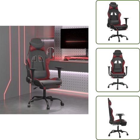 Sedia ergonomica - vidaXL Sedia da Gaming con Poggiapiedi Nero e Rosso Vino in Similpelle - Sedia con schienale regolabile