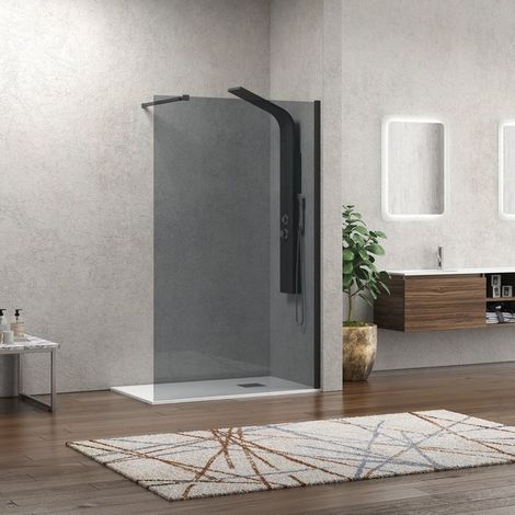 Parete doccia fissa 70 cm vetro fumè e profilo nero opaco anticalcare KW-100BF kamalu