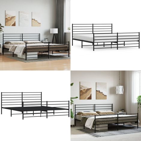 Bettgestell mit Kopf- und Fußteil Metall Schwarz 200x200 cm - Bettes Gestell - Doppelbett - Metallbett - Schwarzes Bett - Boxspringbettfassung - Home & Living (1/5)