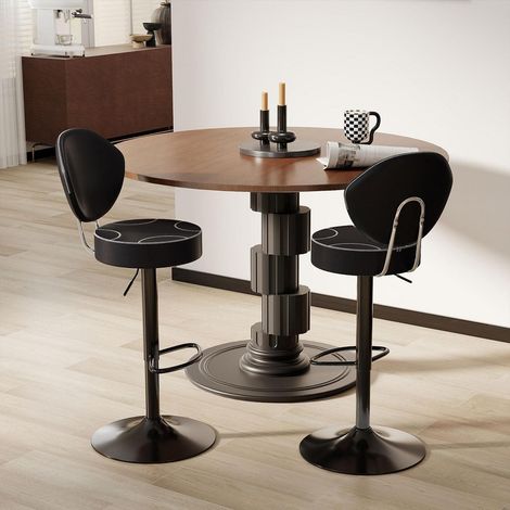 Barhocker 2er Set mit Rückenlehne, drehbar & höhenverstellbar, Kunstleder, Vintage-Stil (1/5)