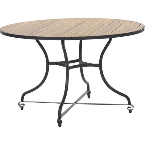 Garden Dining Table Light Brown Acacia Wood Steel Frame Round Garden Patio Relax LASCARI