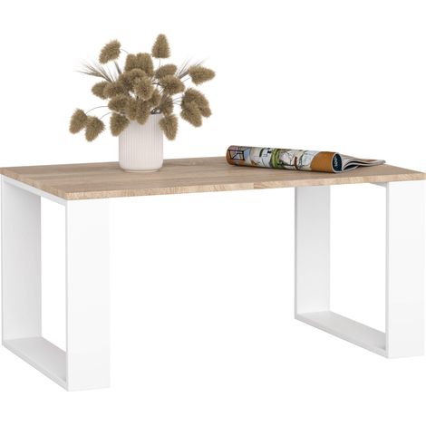 Akord – Table basse industrielle chêne sonoma 92 cm – pieds blancs – design minimaliste pour salon moderne – dimensions 92x53x45 cm (1/5)