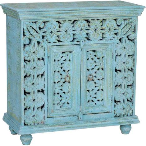 Recibidor de madera azul acabado artesanal 90x40x90cm