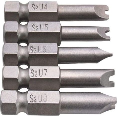 Sollbry 5 Pcs Embouts de Tournevis en Forme de U, Embouts de Tournevis Magnétiques en Alliage d'Acier S2 Longueur 50mm 1/4" Tige Hexagonale (1/3)