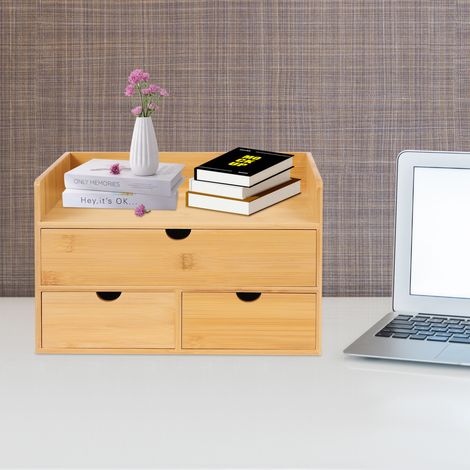 YISSALE-Schreibtisch-Organizer aus Bambus mit 3 Schubladen Tabletop Cosmetic Storage Simple Design NEW (1/5)