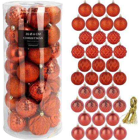 Unzerbrechliche rote Weihnachtskugeln, 6 cm, 35er-Set