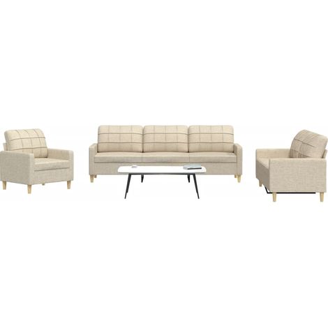 3-tlg. Sofagarnitur Creme Stoff