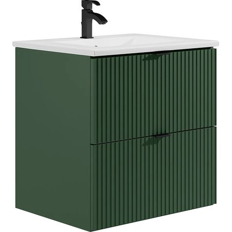 Mobile per bagno sospeso con scanalature con lavabo ad incasso - Verde opaco - 60 cm - ZEVINI (1/5)