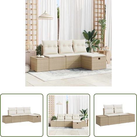 vidaXL Canapé poly rotin - Ensemble de canapé de jardin 4 pcs Beige Poly rotin (1/5)