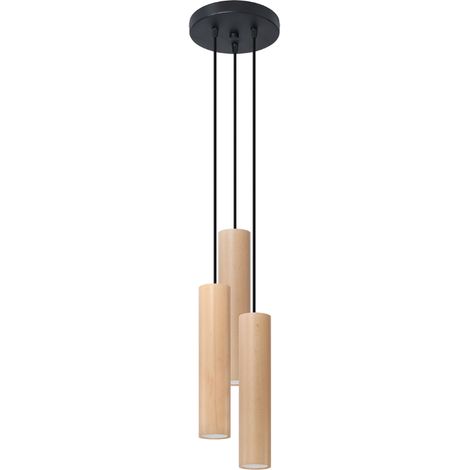 Lampe à suspension Lorento 3 GU10, bois naturel, lumilo 10.111.12 (1/5)