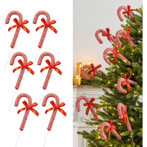 Weihnachtsbaum-Zuckerstangen-Anhänger mit Schleifen, Weihnachtssüßigkeiten-Anhänger für Partys und saisonale Dekoration (1/2)
