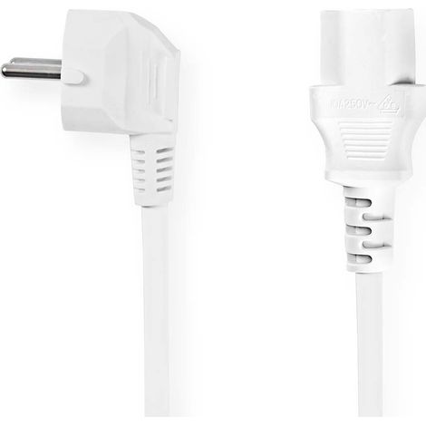 Câble d'alimentation, Fiche mâle, IEC-320-C13, Coudé, Droit, Nickelé, 3,00 m, Rond, PVC, Blanc, Étiquette (1/3)