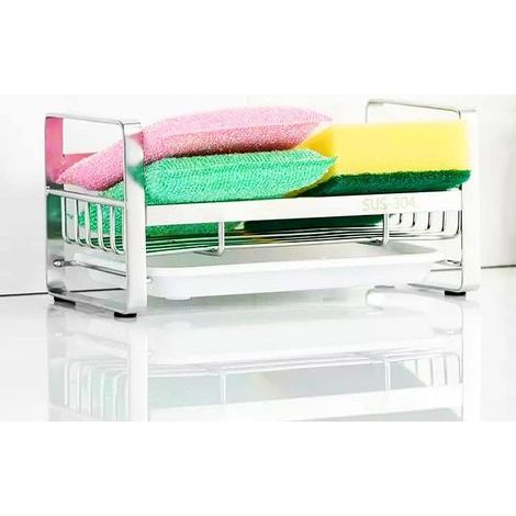 Porte Eponge,Acier Inoxydable304Organisation d'évier Rangement Support Eponge,Organisateur Evier Cuisine eavecBac Collecteur Amovible Etagère en éponge,pourPoser tcomptoir Cuisine éponge (1/5)